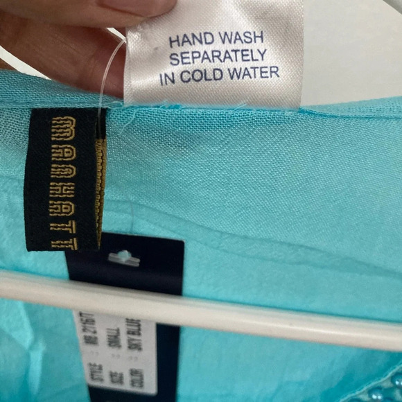 Beaded Boho Chic Turquoise Color Summer Long Sleeves Top Small/Medium BNWT - Picture 5 of 5